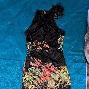 Black floral silky dress small